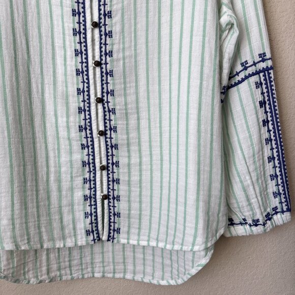 Nic + Zoe Gauzy Cotton Embroidered Striped Terrace High Low Blouse Top - Picture 6 of 13